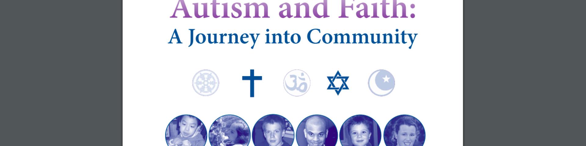 Text: Autism and Faith with religious symbols below 