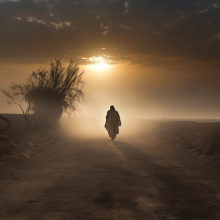 A man walking on a dusty road